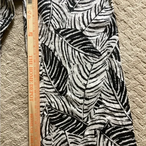 100% LINEN WIDE LEG PETITE PALAZZO PANTS BONE/BLACK TROPICAL LEAF PRINT SIZE S/P - Picture 6 of 10